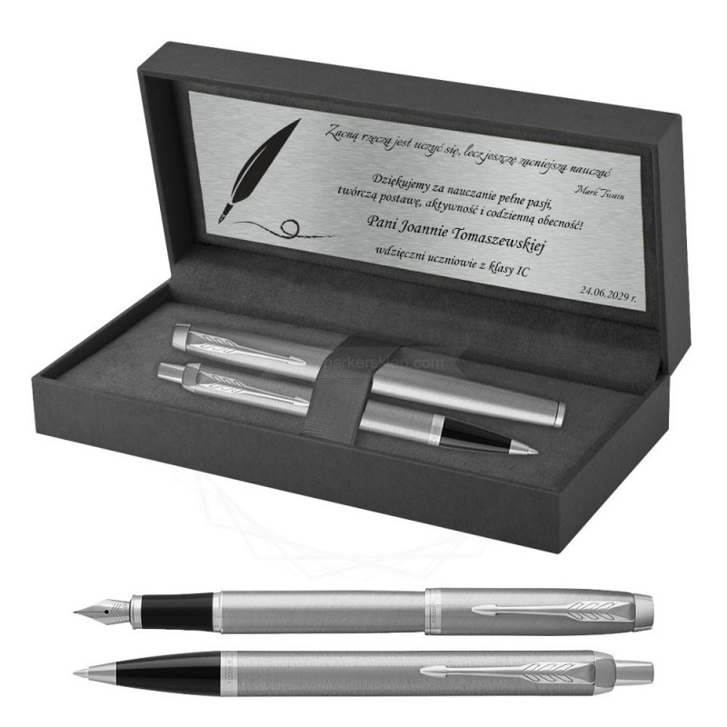Długopis i Pióro Parker IM Srebrny CT w Pudełku z Grawerem [ZP0008]  