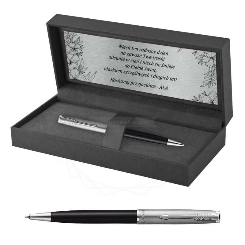 Długopis Parker Sonnet Sand Blasted Metal Czarny w Pudełku z Grawerem [2146867/1]  