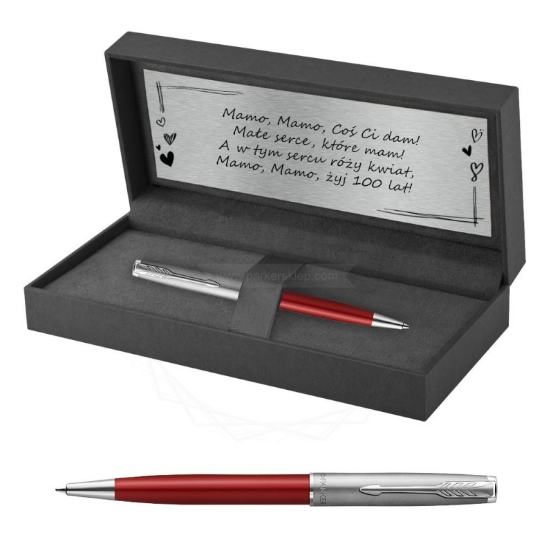 Długopis Parker Sonnet Sand Blasted Metal Czerwony w Pudełku z Grawerem [2146851/2]  