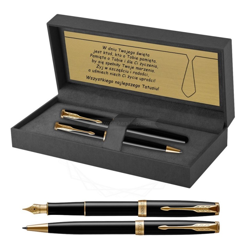 Długopis i Pióro Parker Sonnet Czarny GT w Pudełku z Grawerem [1931497/3]  