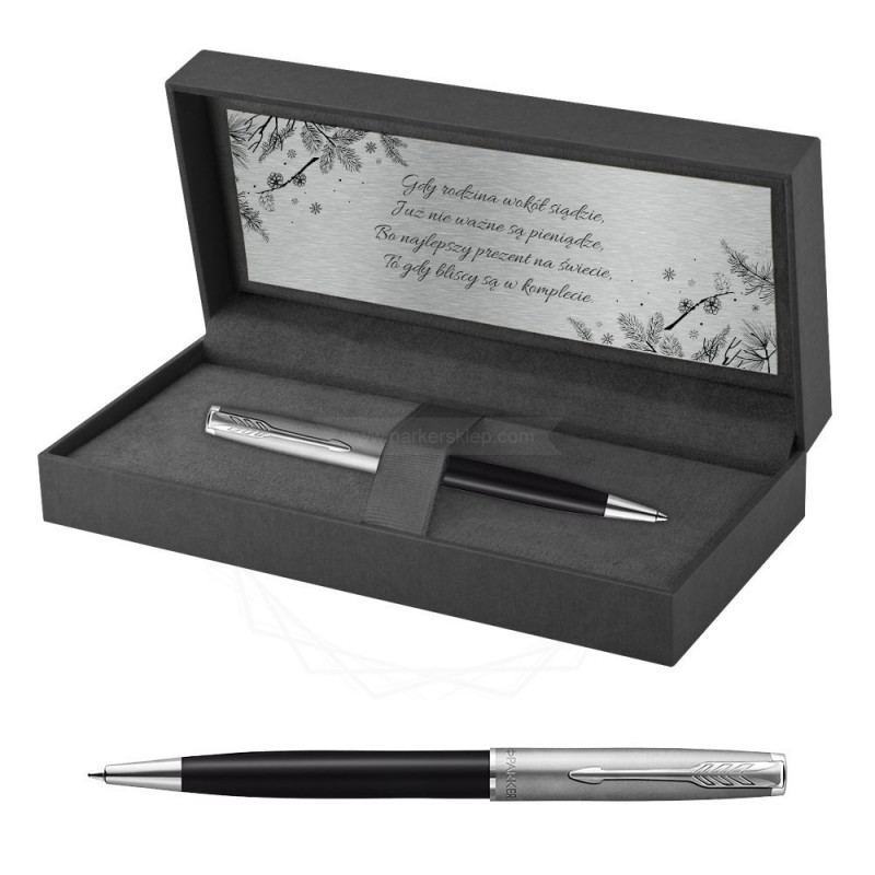 Długopis Parker Sonnet Sand Blasted Metal Czarny w Pudełku z Grawerem [2146867/2]  