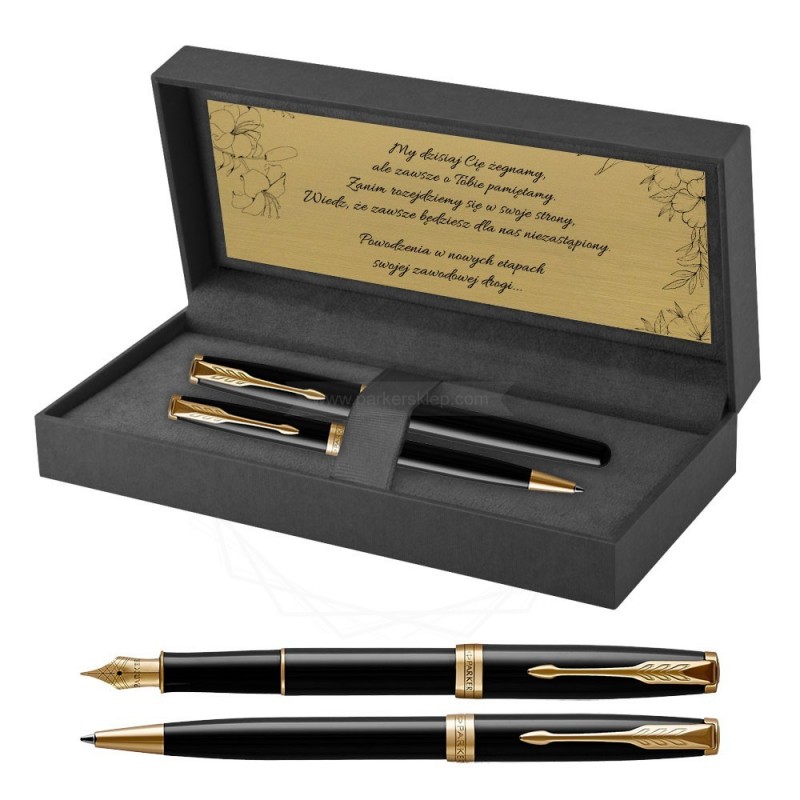 Długopis i Pióro Parker Sonnet Czarny GT w Pudełku z Grawerem [1931497/7]  