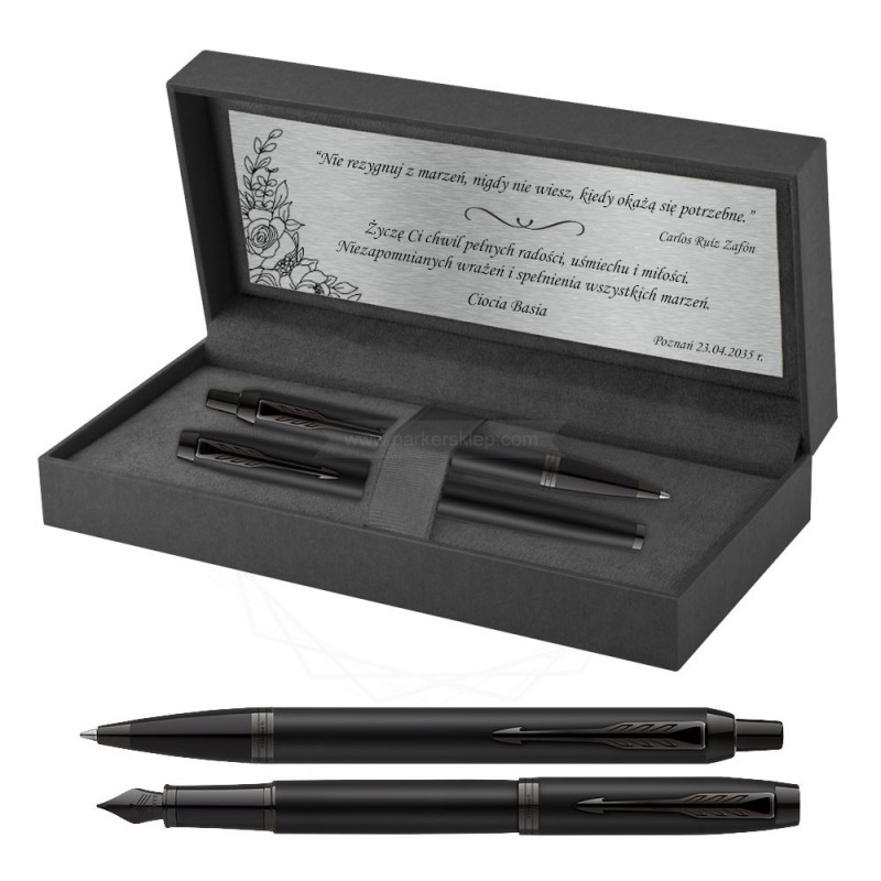 Długopis i Pióro Parker IM Achromatic Czarny w pudełku z grawerem [2127618/2]  