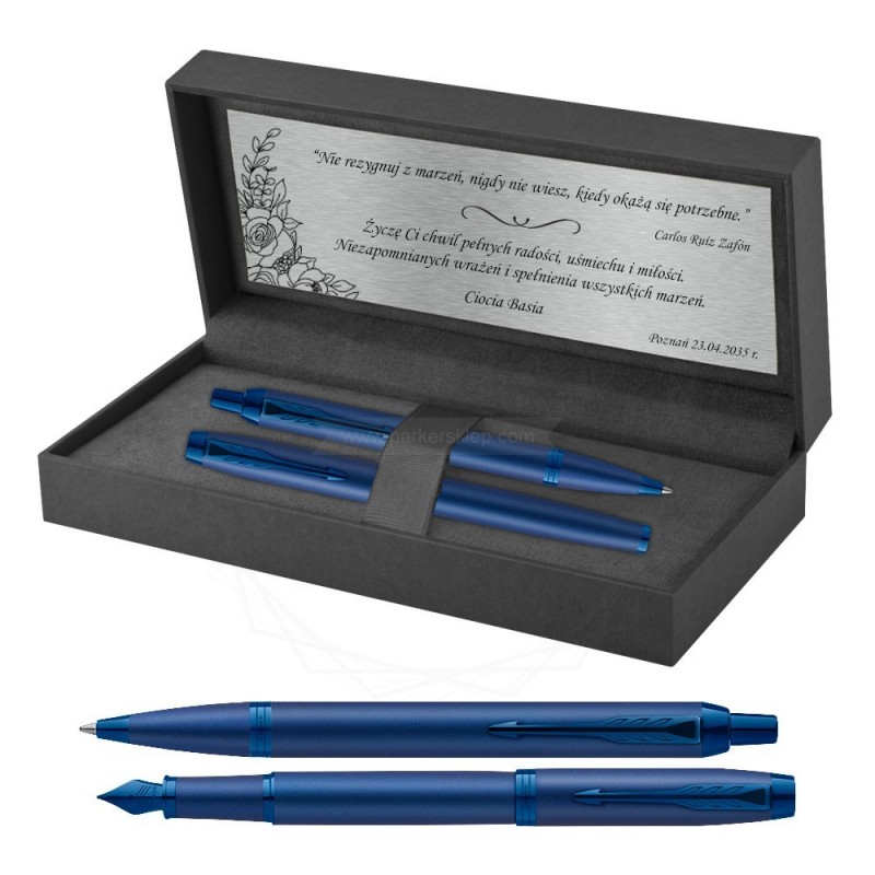 Długopis + Pióro Parker IM Professionals Monochrome Blue z grawerem [2172966/2]  