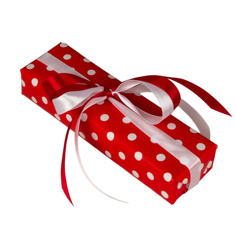 Pakowanie prezentów - papier czerwony w białe groszki (WZ0044)  